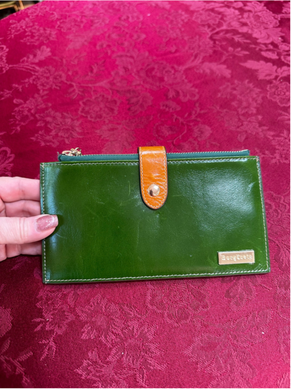 Borgäsets Green and Brown Leather Long Snap Wallet